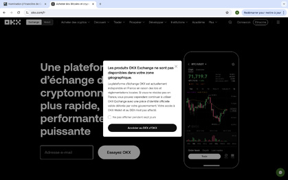 Accès français d'OKX en date du 28 janvier 2025